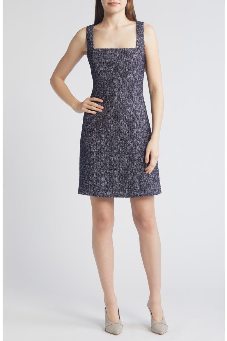 Destena Tweed Sheath Dress, Main, color, INSIGNIA BLUE TWEED