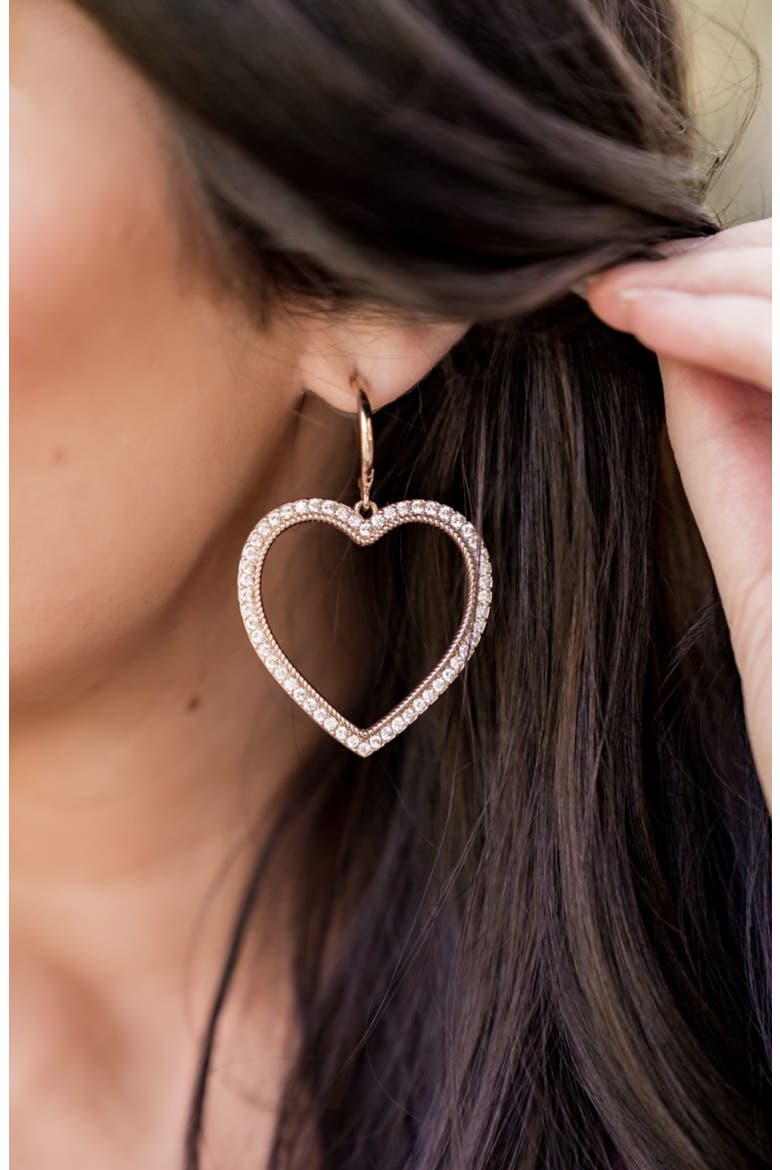 Pavé Heart Drop Earrings, Alternate, color, CLEAR- GOLD