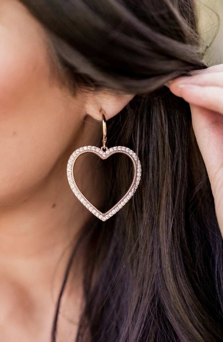 Rachel Parcell Pavé Heart Drop Earrings, Alternate, color, 