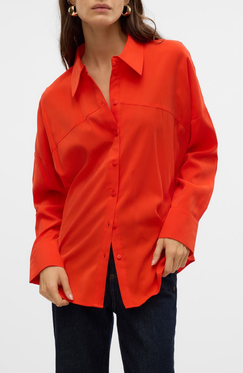 VERO MODA Button-Up Shirt, Main, color, Fiery Red