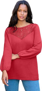 Roaman's Lace Mesh Pullover Sweater