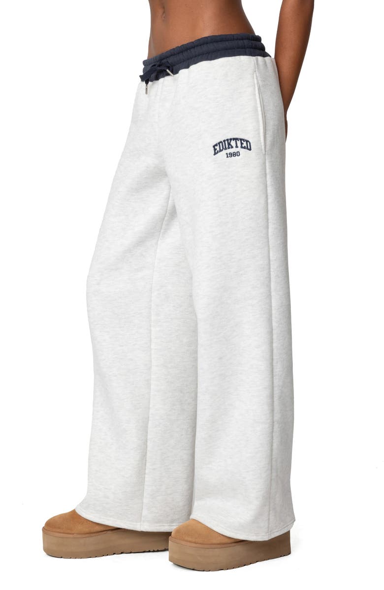 EDIKTED Contrast Waist Logo Wide Leg Sweatpants, Alternate, color, Gray-Melange