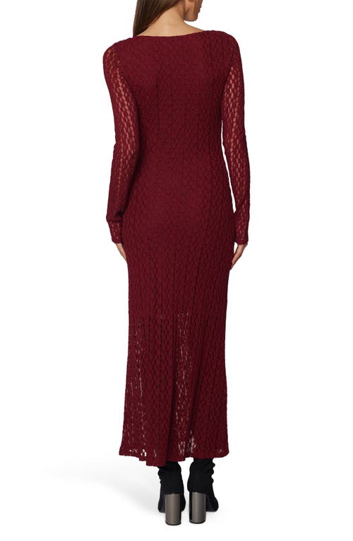 Lost + Wander Sistine Tale Long Sleeve Open Stitch Maxi Dress In Burgundy