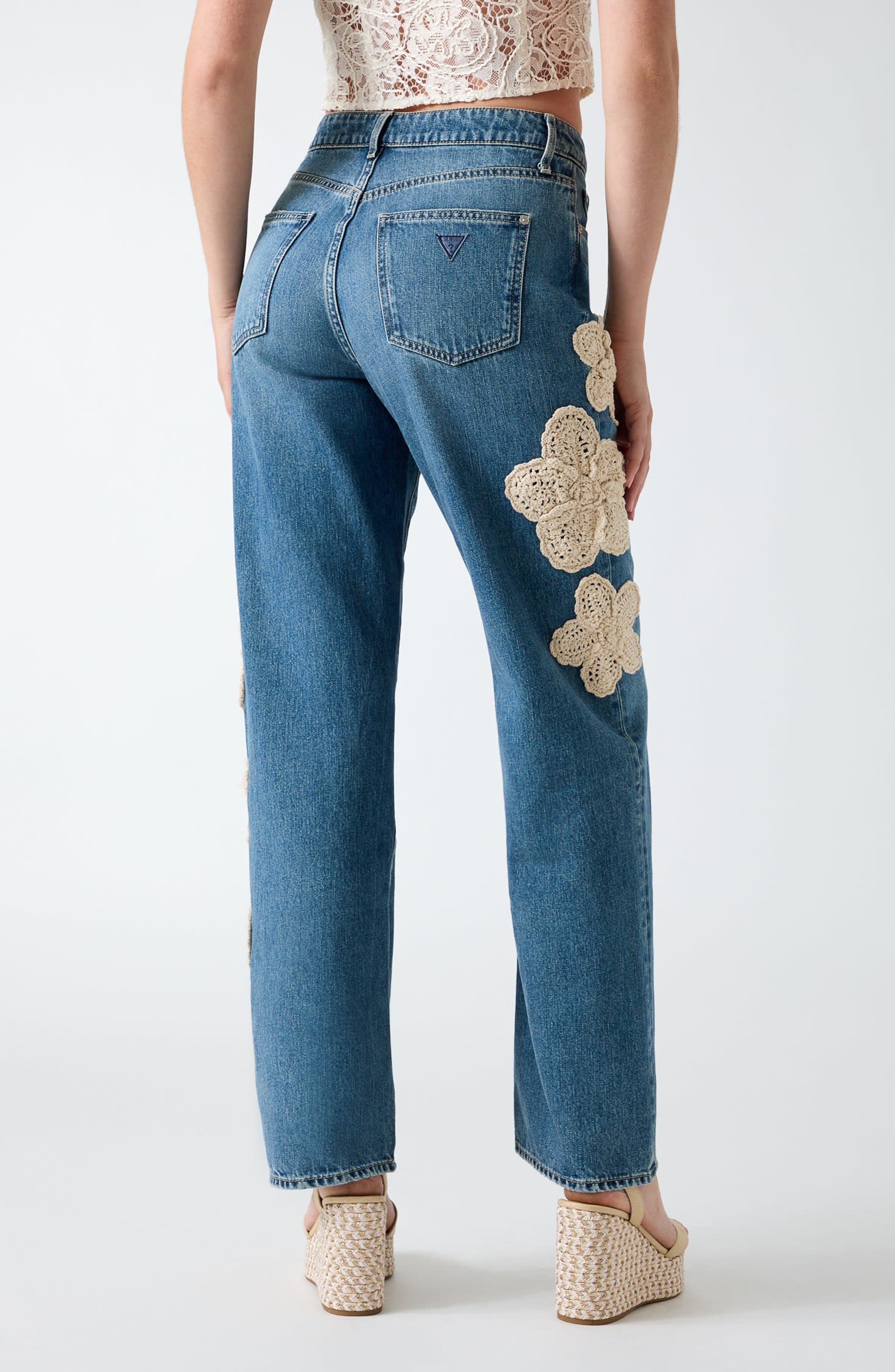 Gaia Floral Applique High Waist Straight Leg Jeans - image 2