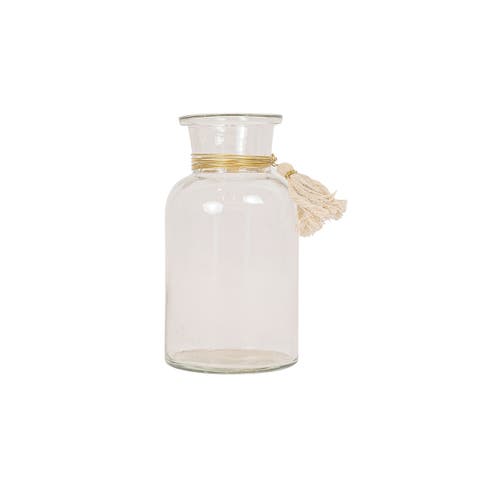 Tassel Embellished Bud Vase Glass Metal & Cotton
