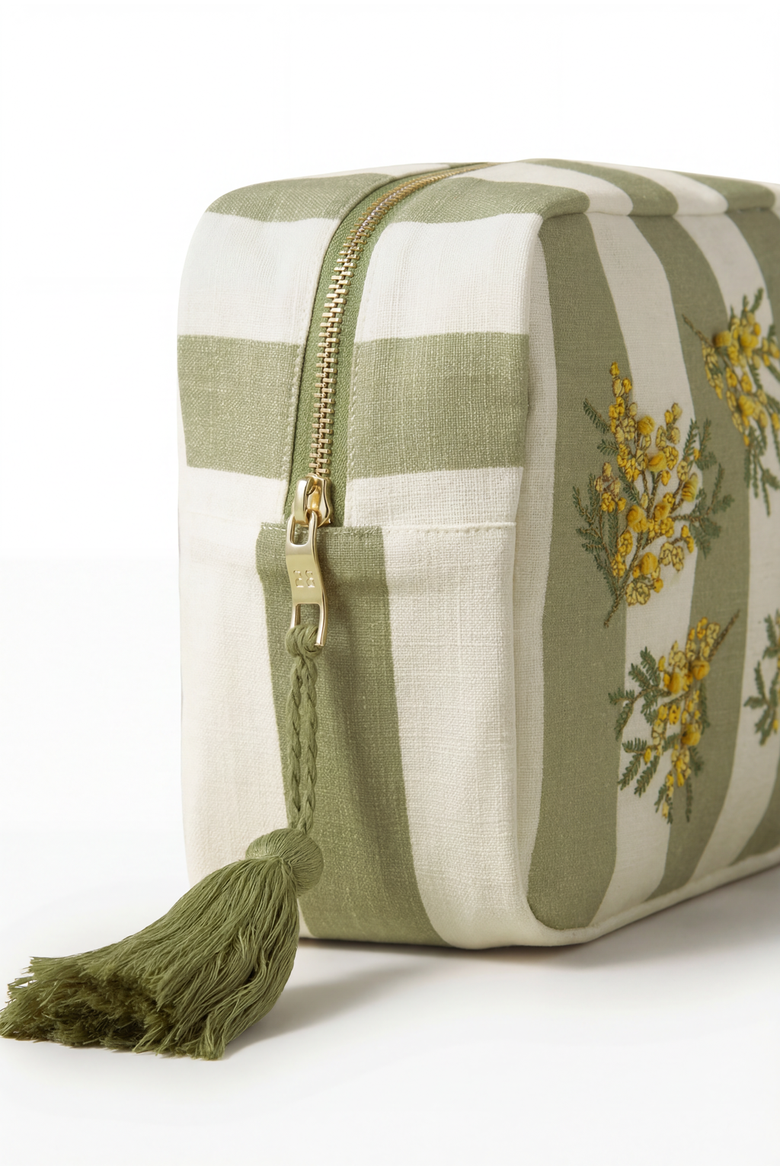 Mimosa Stripe Cotton Wash Bag, Alternate, color, Green