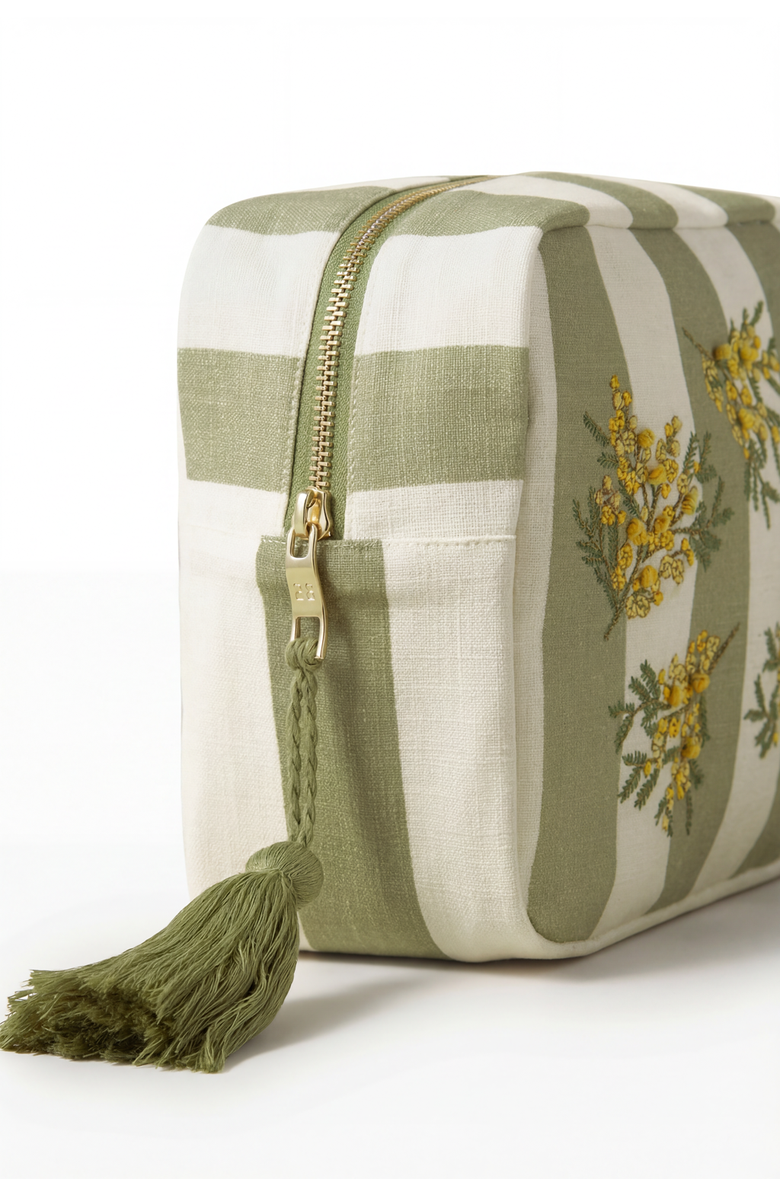 Elizabeth Scarlett Mimosa Stripe Cotton Wash Bag, Alternate, color, Green