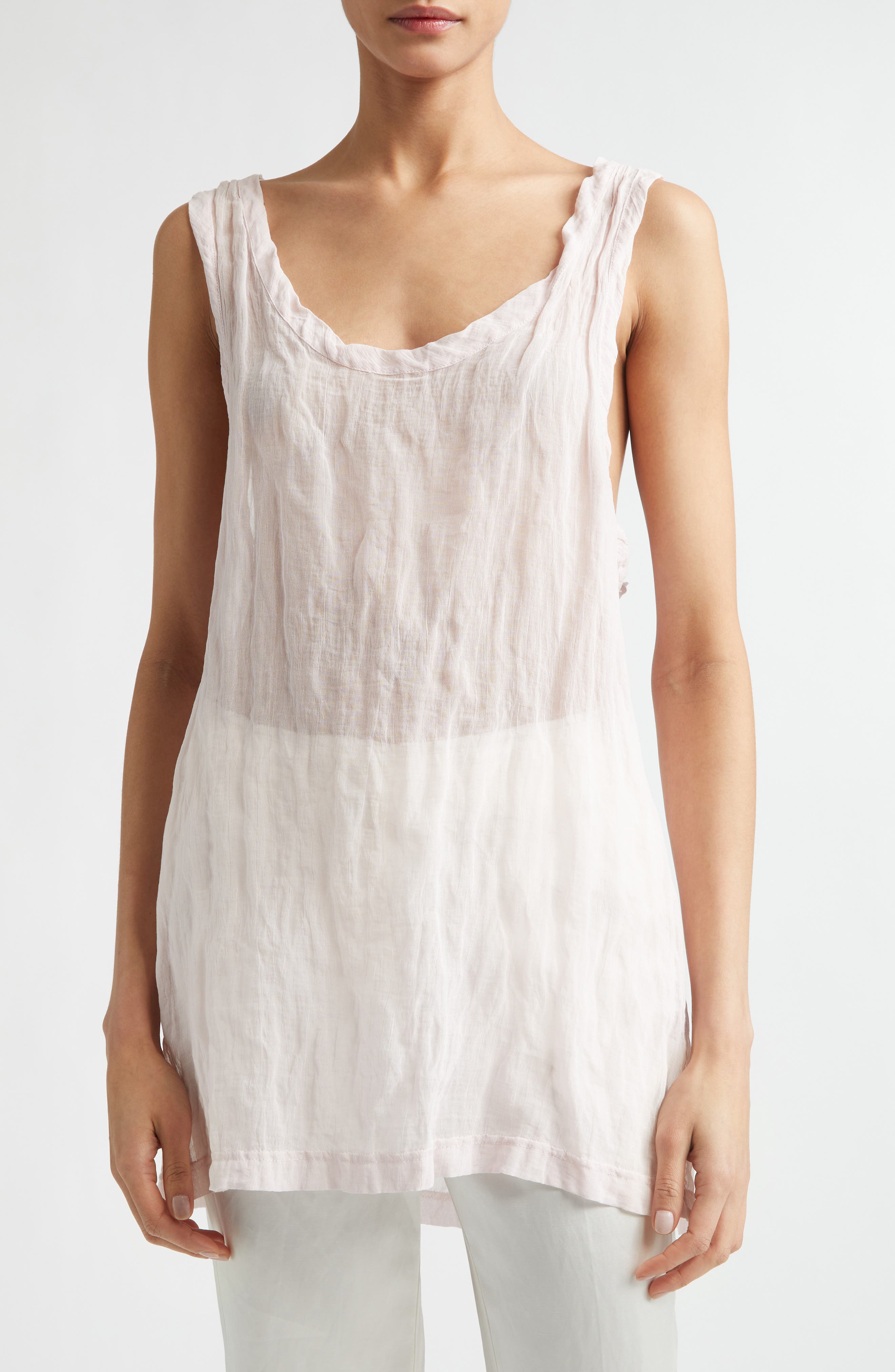 Crinkled Cotton Blend Gauze Tank