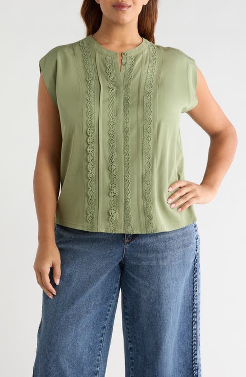 Lace Trim Mix Media Top (Plus)