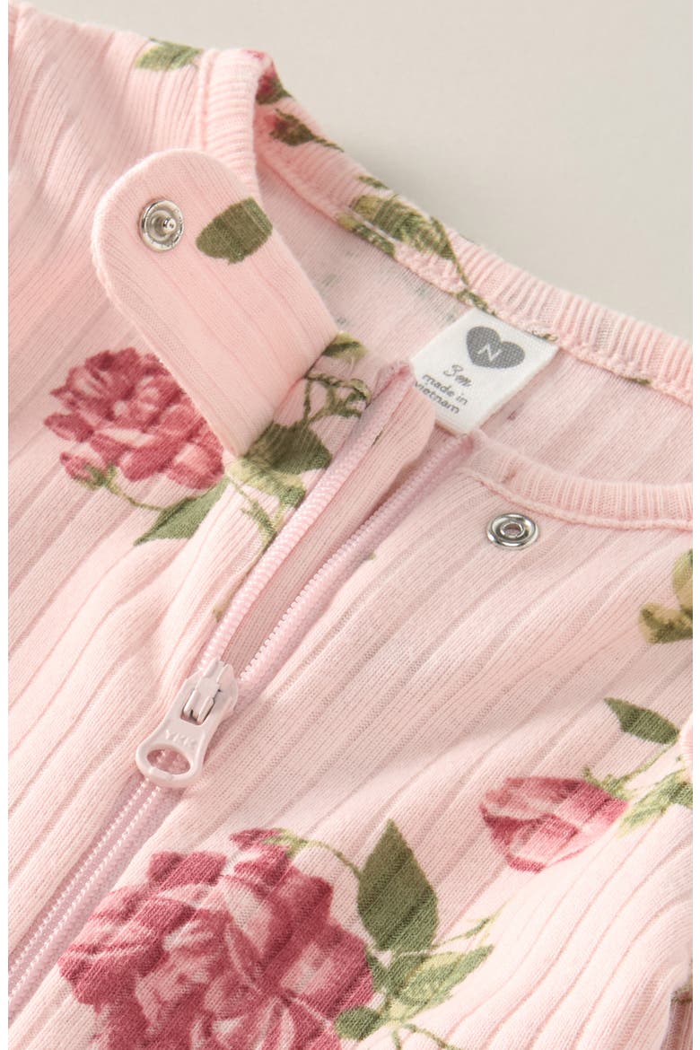 Ruffle Cotton Blend Rib Footie, Alternate, color, PINK DOGWOOD MOOD FLORAL