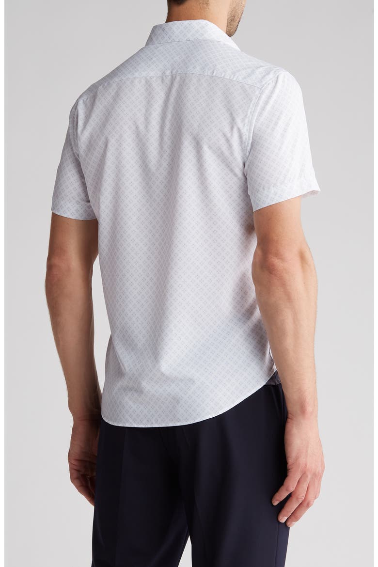 Slim Fit Geometric Four-Way Stretch Performance Short Sleeve Button-Down Shirt, Alternate, color, WHITE