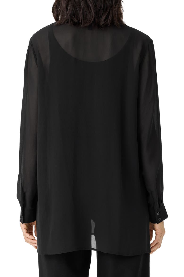 Classic Collar Long Silk Button-Up Shirt, Alternate, color, BLACK