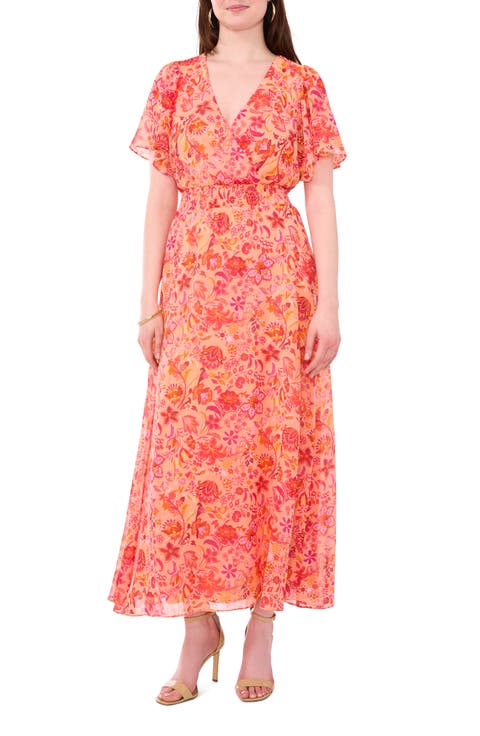 Flutter Sleeve Smocked Waist Maxi Dress