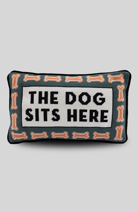 Dog Sits Here Needlepoint Pillow