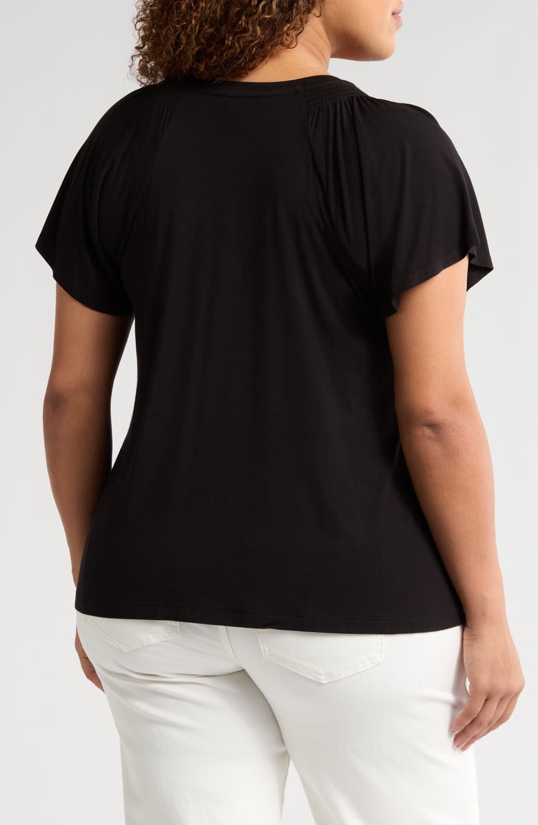 Liverpool Los Angeles V-Neck Flutter Sleeve Jersey Top, Alternate, color, Black