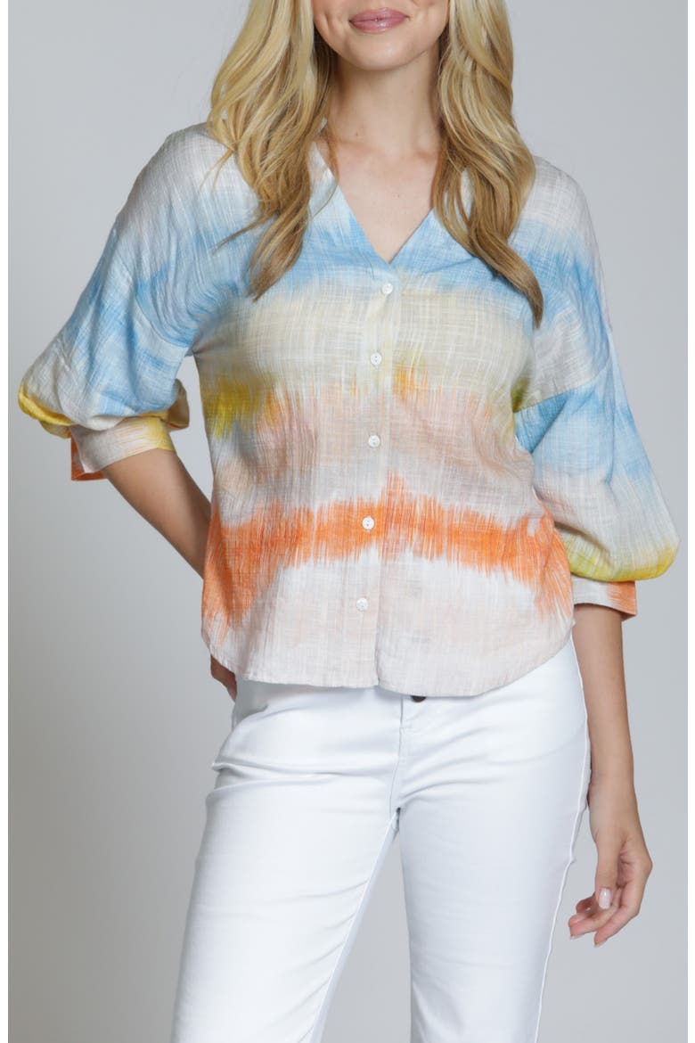 Blouson Sleeve Button-Up Shirt, Main, color, BLUE MULTI