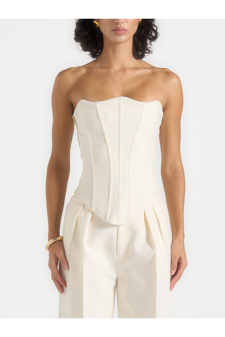 Scarlett Tailored Lace Up Corset, Alternate, color, Off White