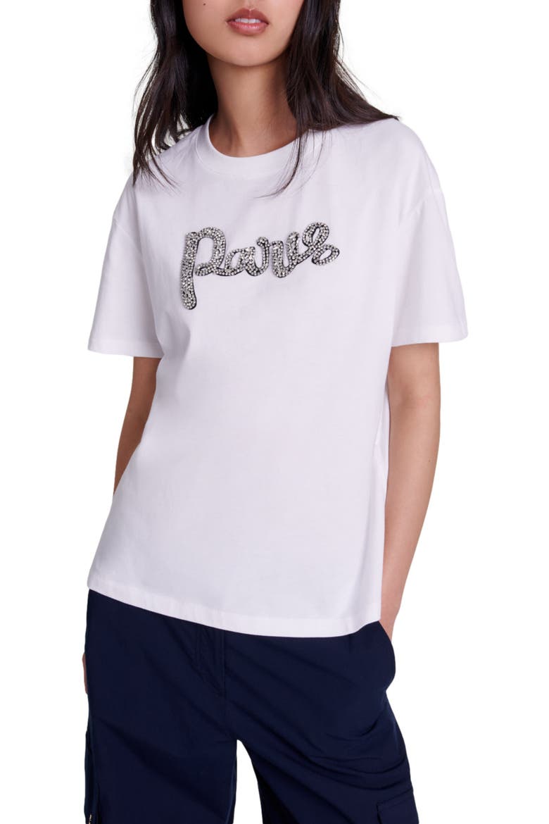 Paris rhinestone T-shirt, Main, color, White