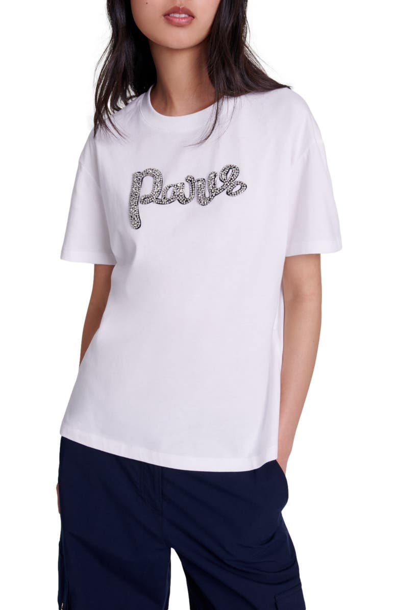 maje Paris rhinestone T-shirt, Main, color, 
