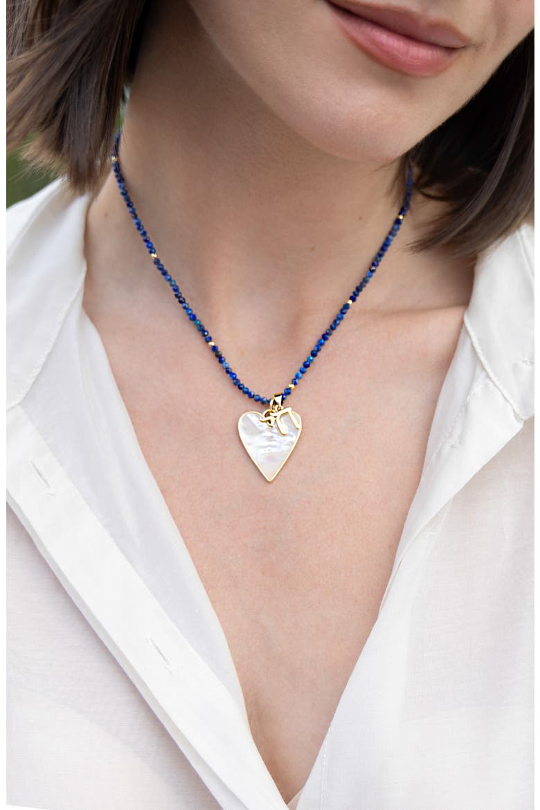 Sylvie Heart & Chai Charm Pendant Necklace, Alternate, color, GOLD LAPIS