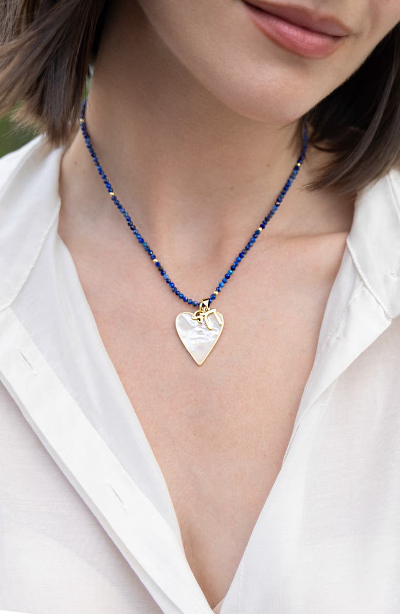 MARLYN SCHIFF Sylvie Heart & Chai Charm Pendant Necklace, Alternate, color, Gold Lapis