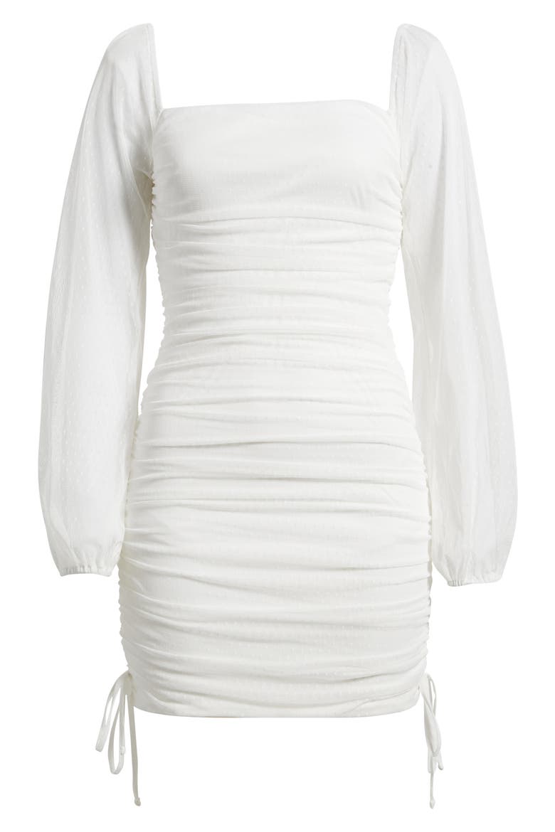 Long Sleeve Ruched Minidress, Alternate, color, WHITE