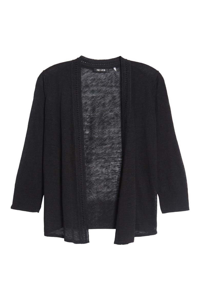 Crochet Trim Cardigan, Alternate, color, BLACK ONYX