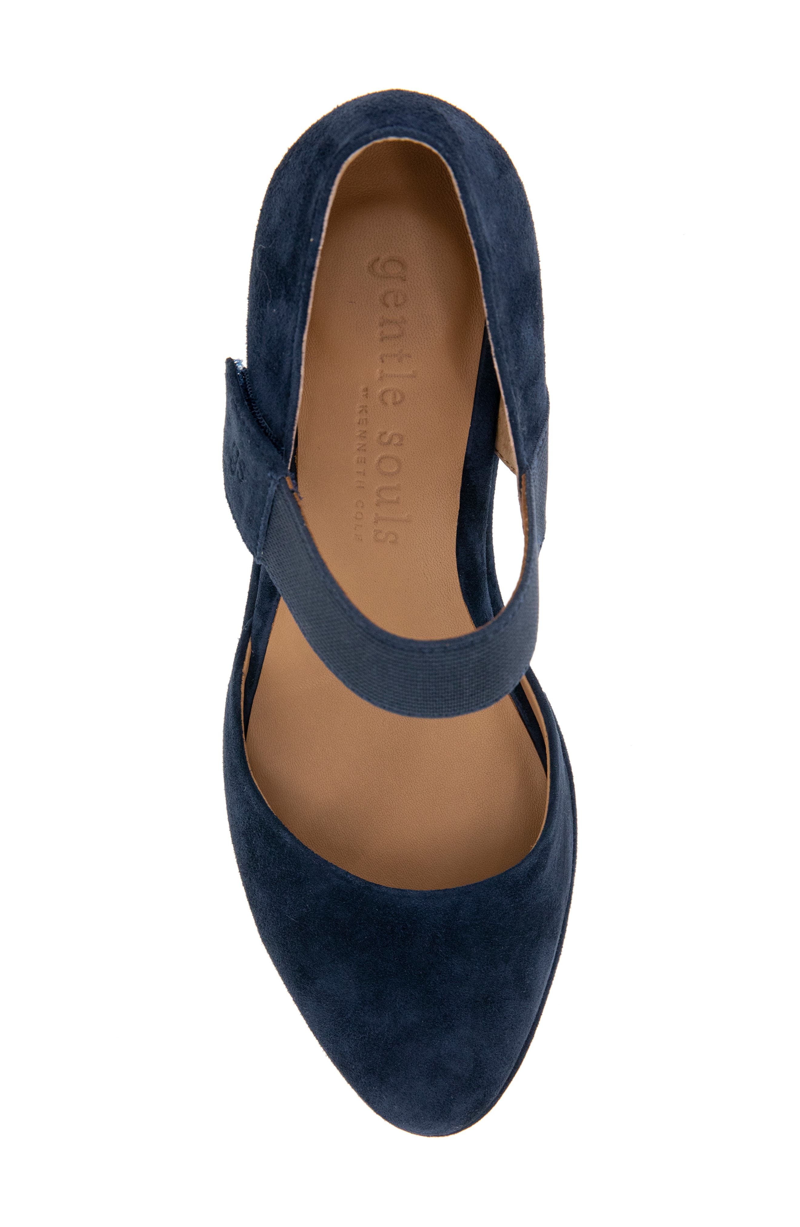 Gentle Souls Oriana Ankle Strap Wedge Pump, Alternate, color, Navy Suede