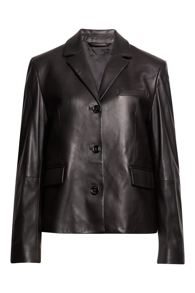 Short Leather Blazer, Main, color, BLACK
