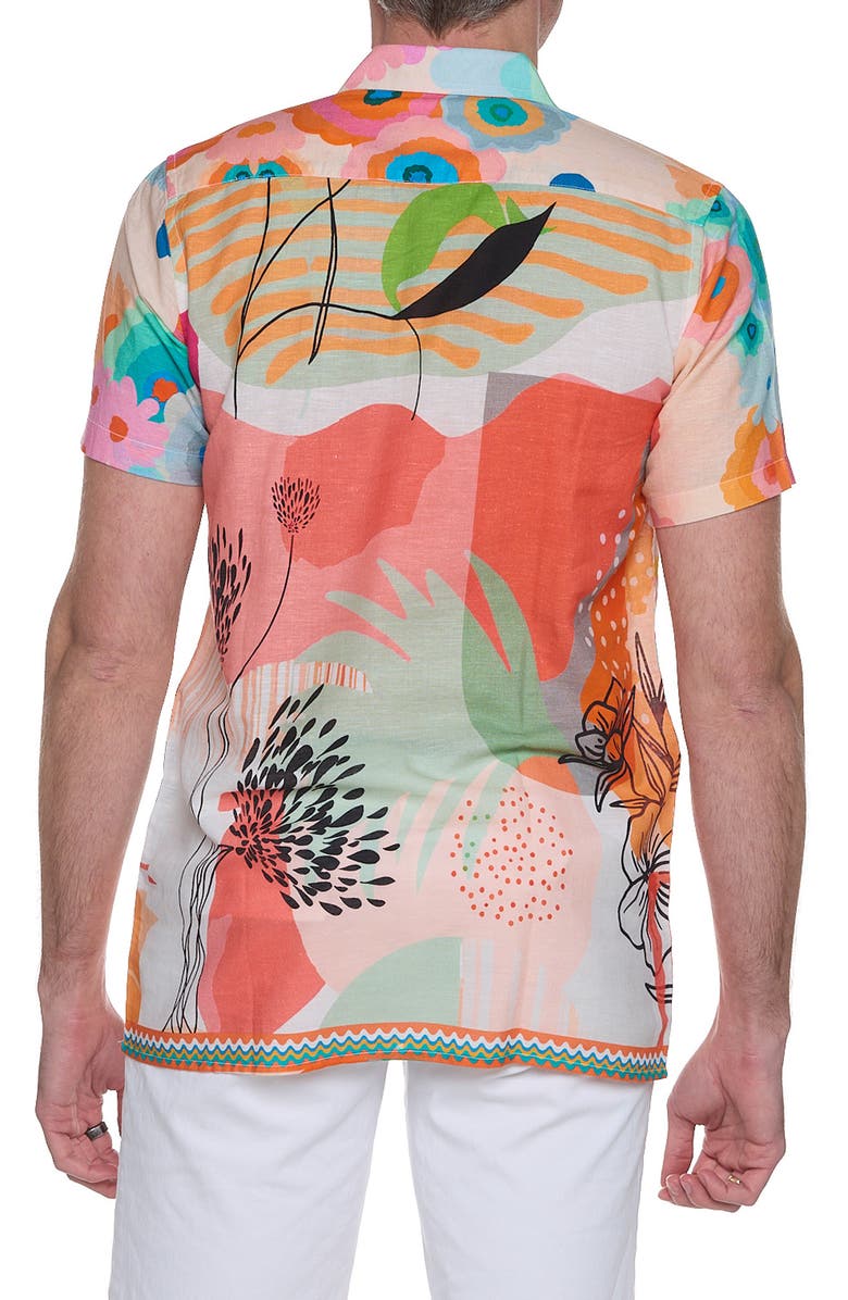 RANEES Extra Trim Fit Print Linen & Cotton Camp Shirt, Alternate, color,