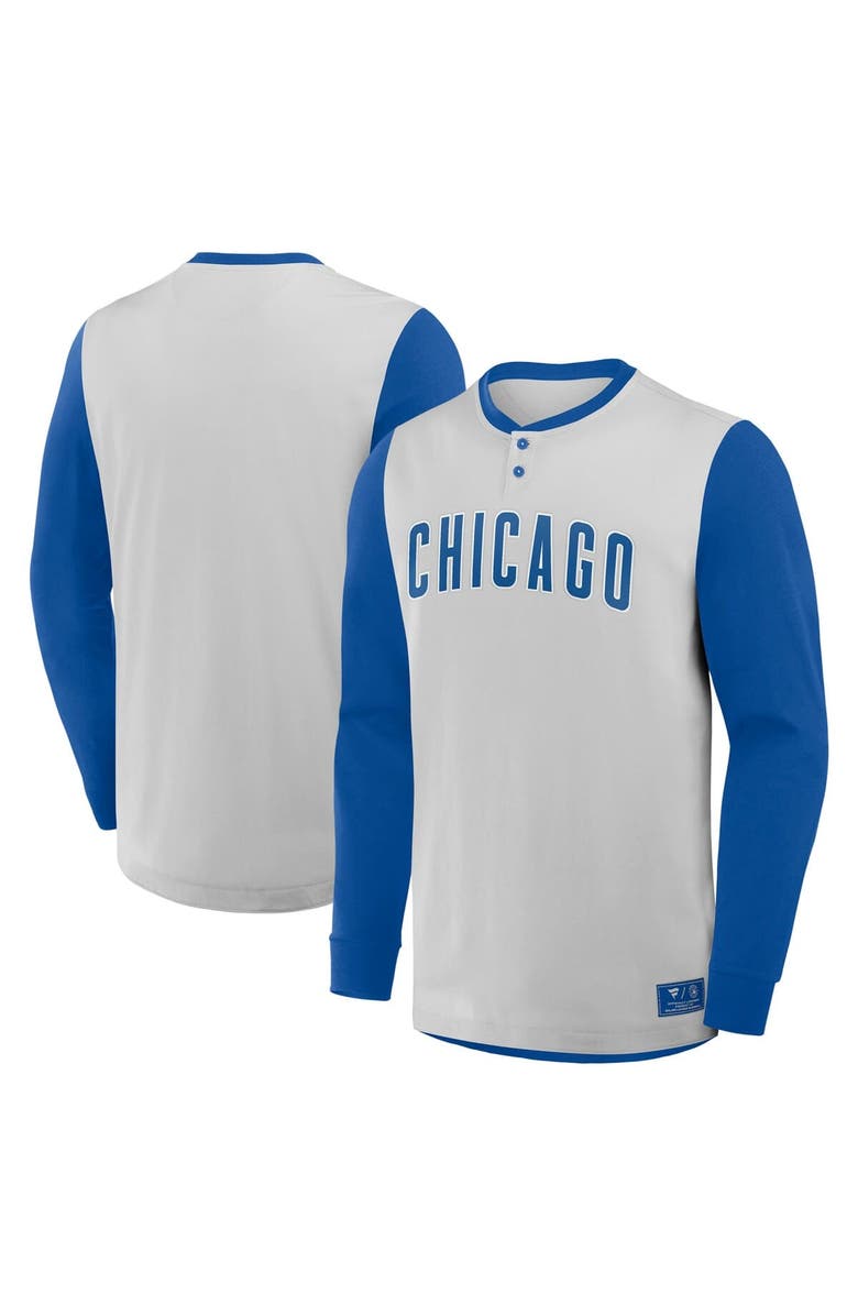 FANATICS Men's Fanatics Gray/Royal Chicago Cubs Clubhouse Long Sleeve Henley Shirt, Alternate, color, Gray