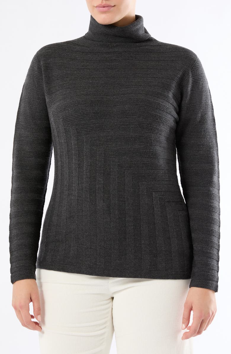 Marina Rinaldi Onde Virgin Wool Turtleneck Sweater, Main, color, Dark Grey