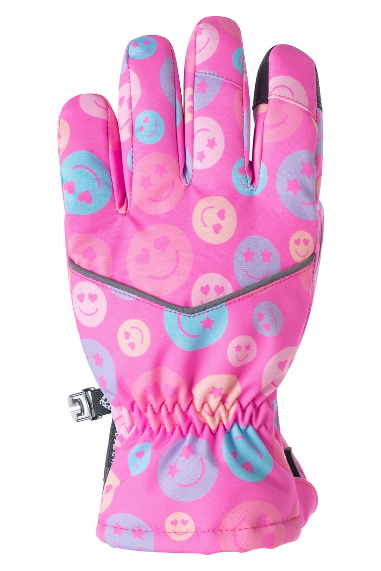 Kids' Winter & Ski Zip Gloves, Alternate, color, PINK SMILEY