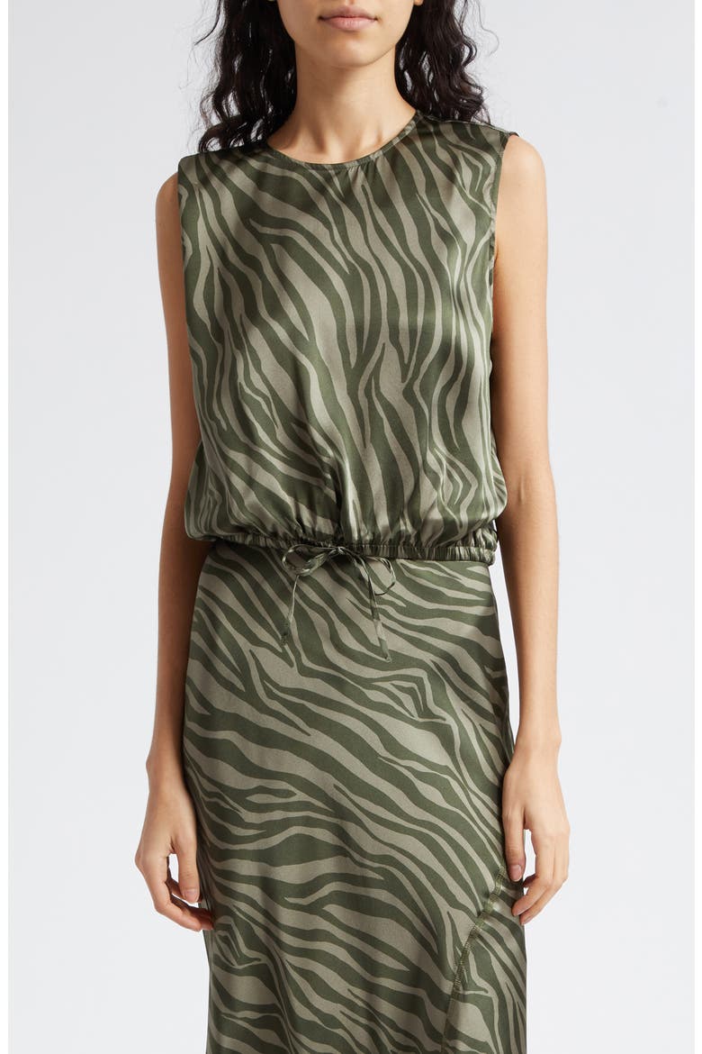 Zebra Stripe Silk Charmeuse Top, Main, color, ARMY COMBO