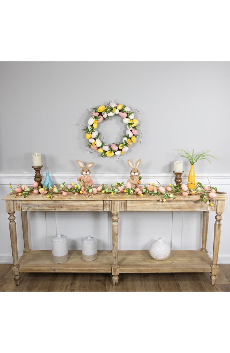 Northlight Easter Eggs and Flower Buds Artificial Wreath - 22" - Pink and Yellow - Unlit, Alternate, color, Pink