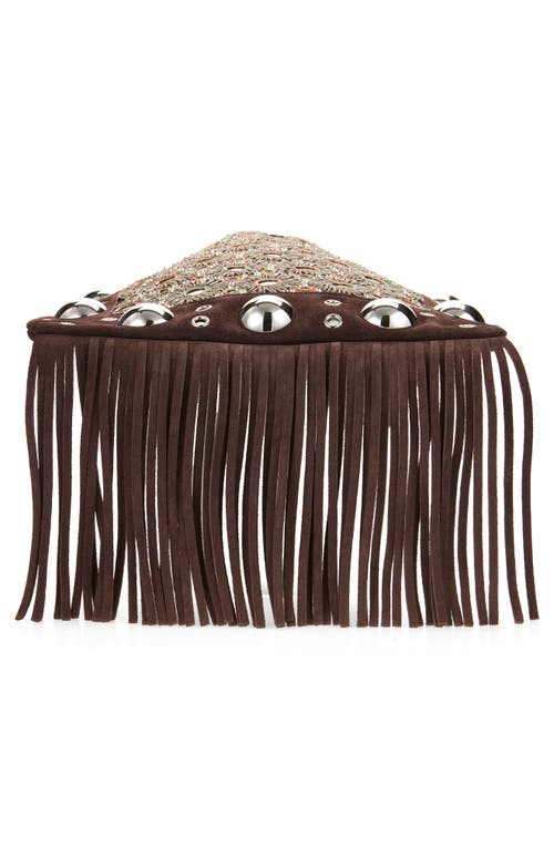 Valentino Nellcote Medium Studded Fringed Suede Crossbody Bag In Brown