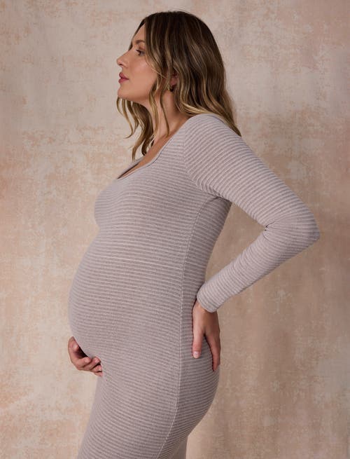 Motherhood Maternity Square Neck Rib Knit Long Sleeve Bodycon Maxi Dress In Neutral