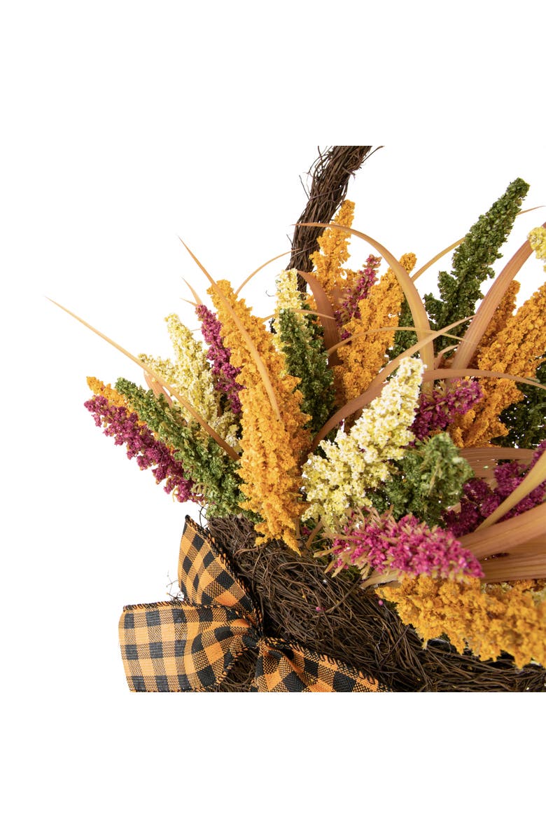 Northlight Autumn Harvest Hanging Basket with Artificial Foliage and Checkered Bow - 22", Alternate, color, Orange