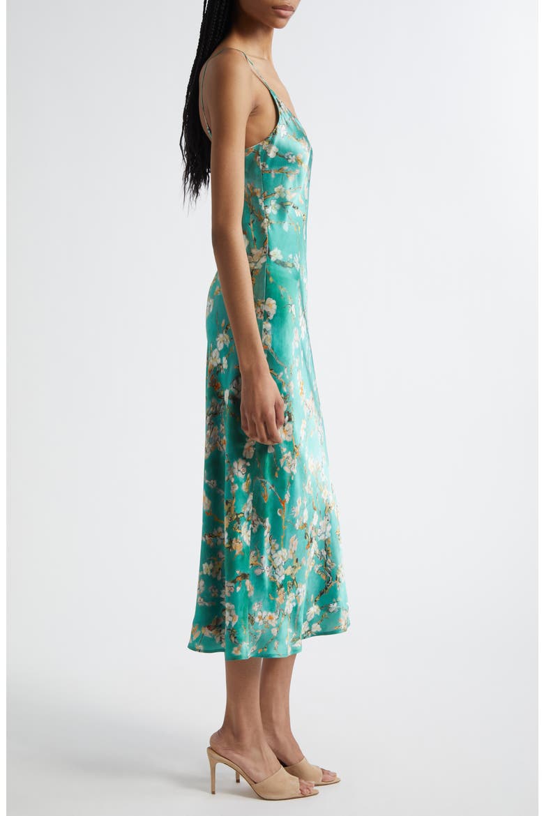 Seridie Floral Print Silk Midi Slipdress, Alternate, color, TEAL M WC