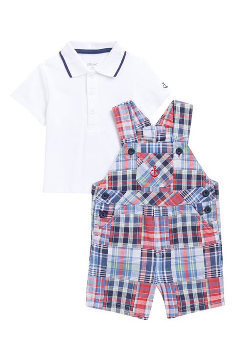 Tipped Polo & Patchwork Overalls Set (Baby)