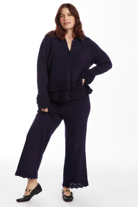 Ruffled Peplum Cardigan Sweater (Plus)