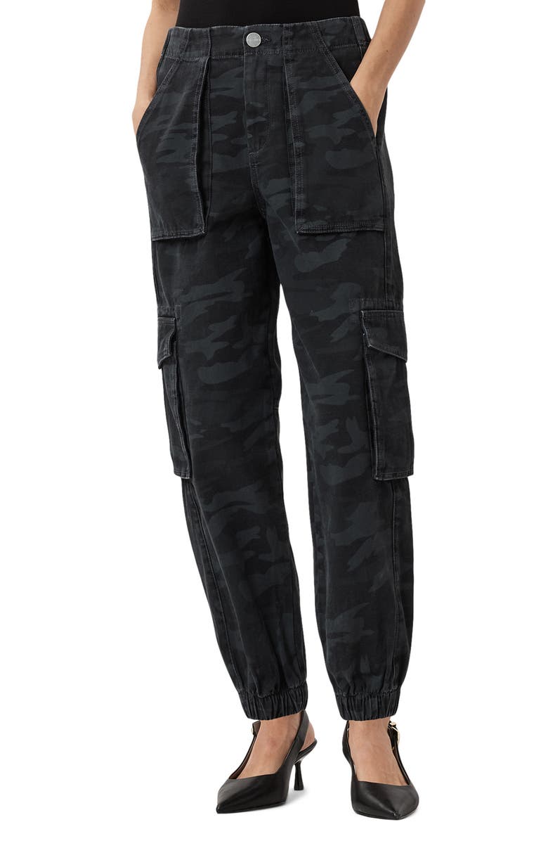 AllSaints Freda Camo Denim Cargo Joggers, Main, color, Camo Ink Blue