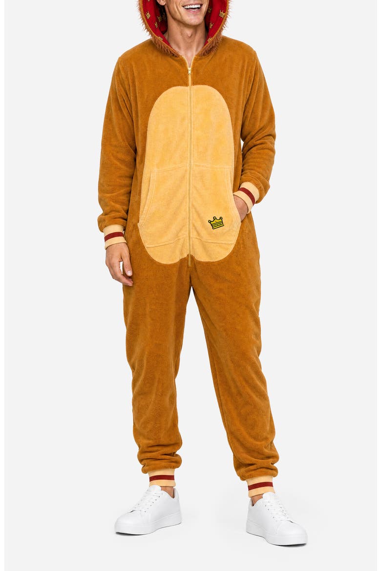Lion Hooded Fleece Jumpsuit, Main, color, ORANGE