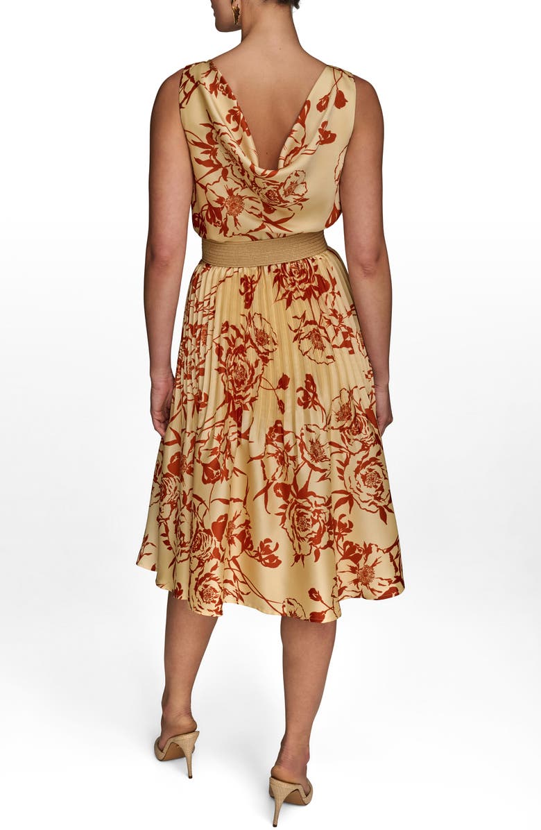 Donna Karan New York Floral Sleeveless Belted A-Line Midi Dress, Alternate, color, Cinnamon/ Beach