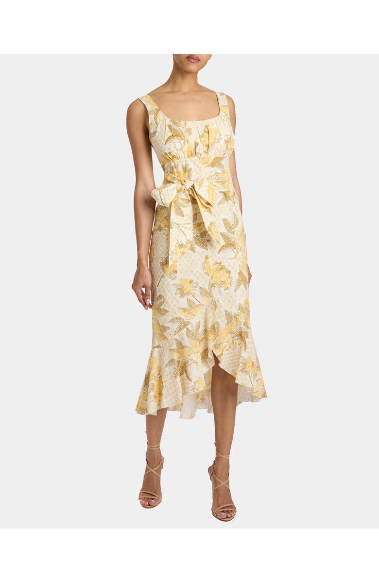 Santorelli RINA Sleeveless Hi Lo Dress in Floral Cotton Cloque, Alternate, color, Chamomile