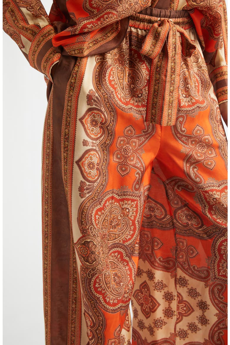 Mahon Paisley Print Habutai Silk Wide Leg Pants, Alternate, color, TANGERINE PAISLEY