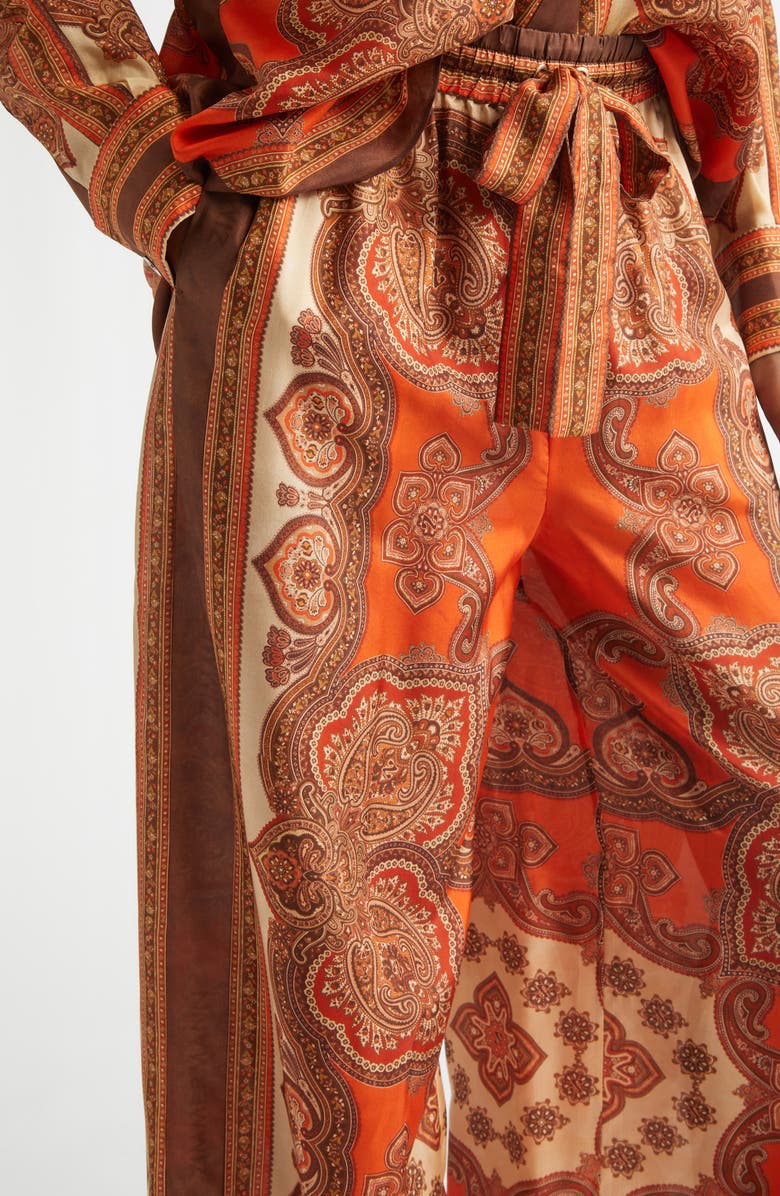 Zimmermann Mahon Paisley Print Habutai Silk Wide Leg Pants, Alternate, color, Tangerine Paisley