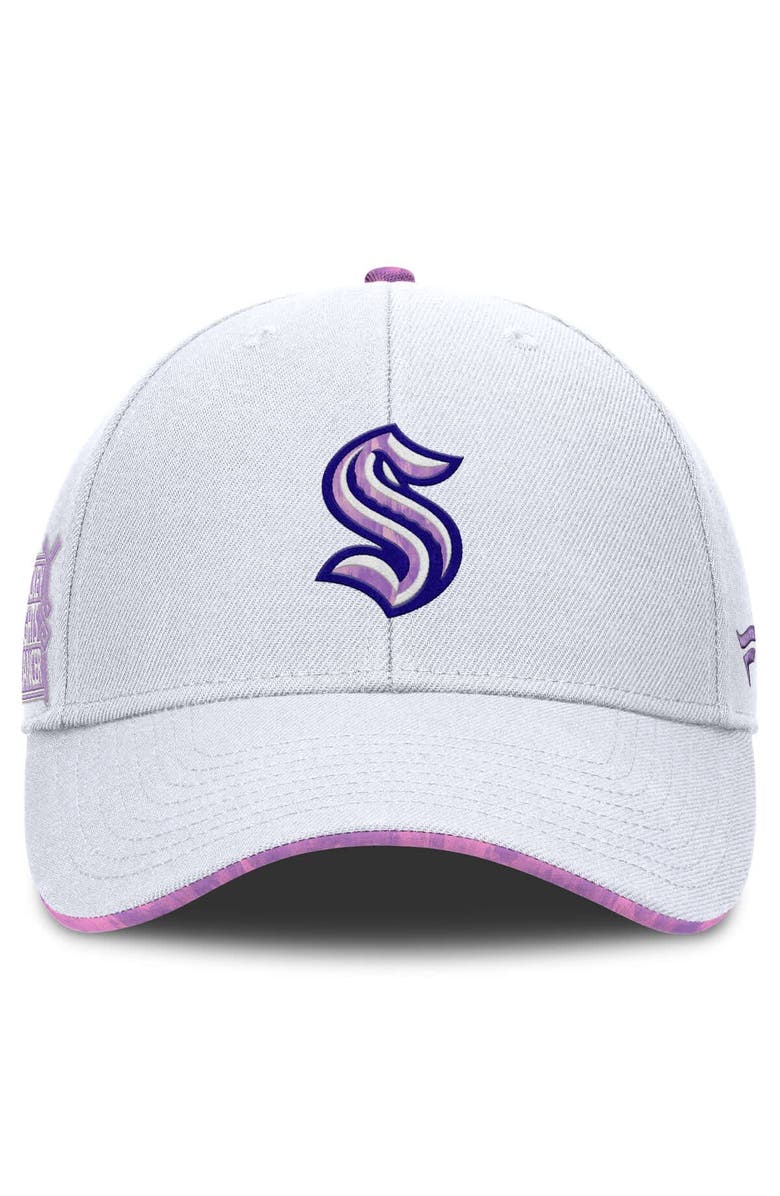FANATICS Men's Fanatics White Seattle Kraken Authentic Pro Hockey Fights Cancer Adjustable Hat, Alternate, color, White