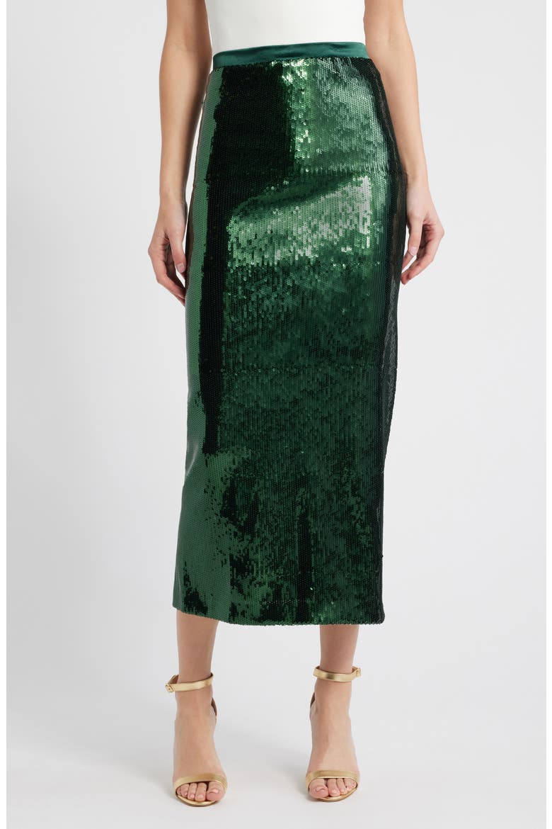 Eluxia Sequin Midi Skirt, Main, color, OPEN GRN