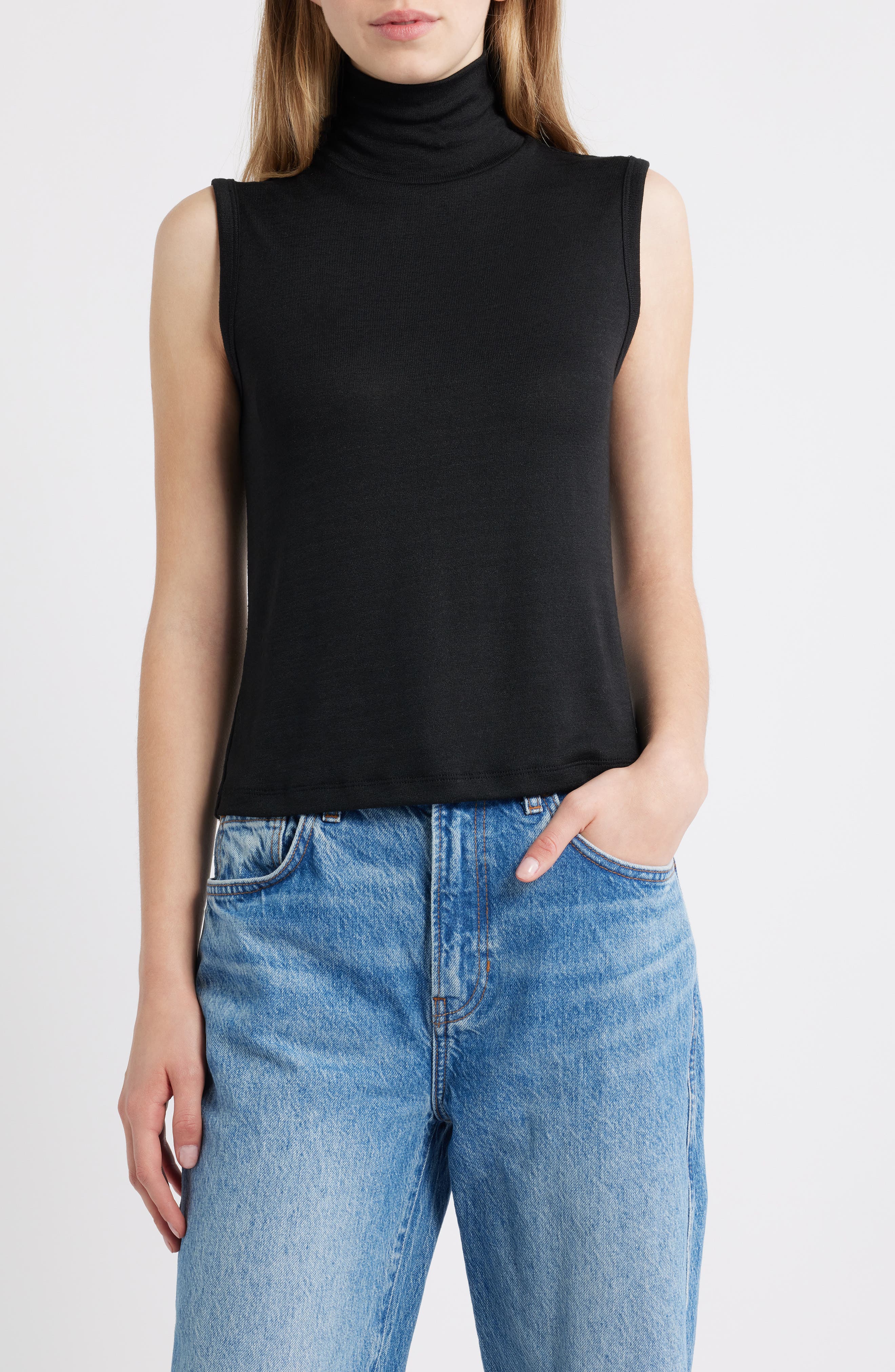 Sleeveless Turtleneck Knit Top